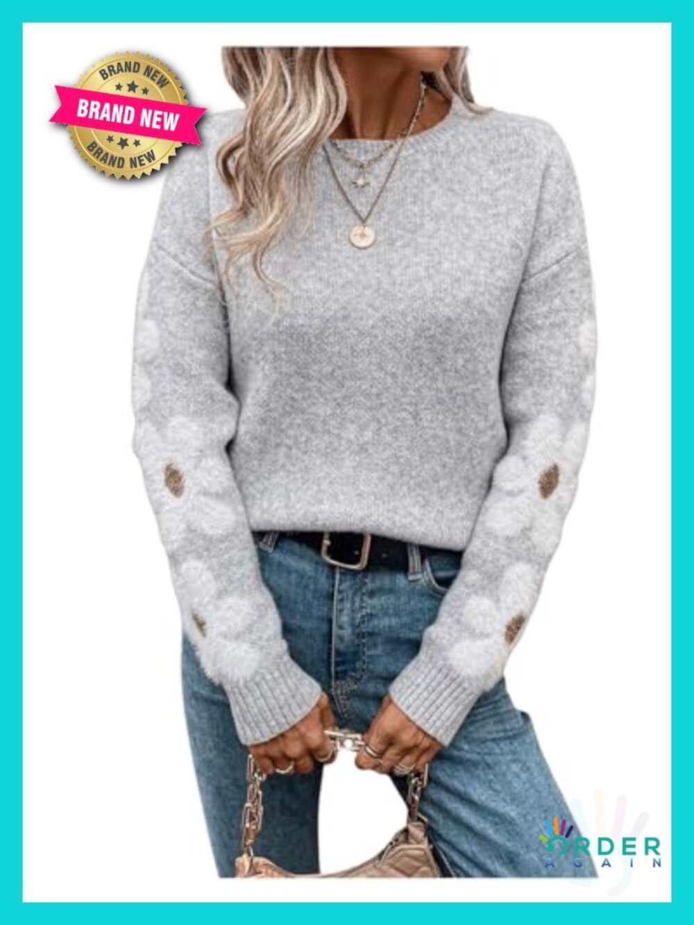 Floral Crewneck Drop Shoulder Long Sleeve Pullover Sweater Women's